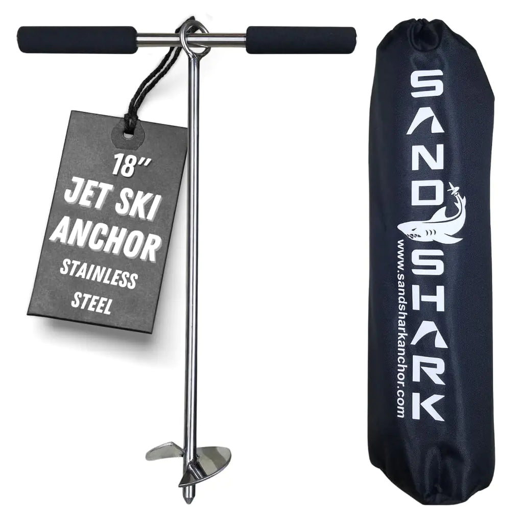 SandShark 18 inch Lite Series Boat Anchor - Shallow Water Anchor Pole - Jet Ski Anchor Kayak Anchor Pontoon Boat Accessories for Beach and Sandbar - 316 Stainless Steel w/Handle and Padded Case