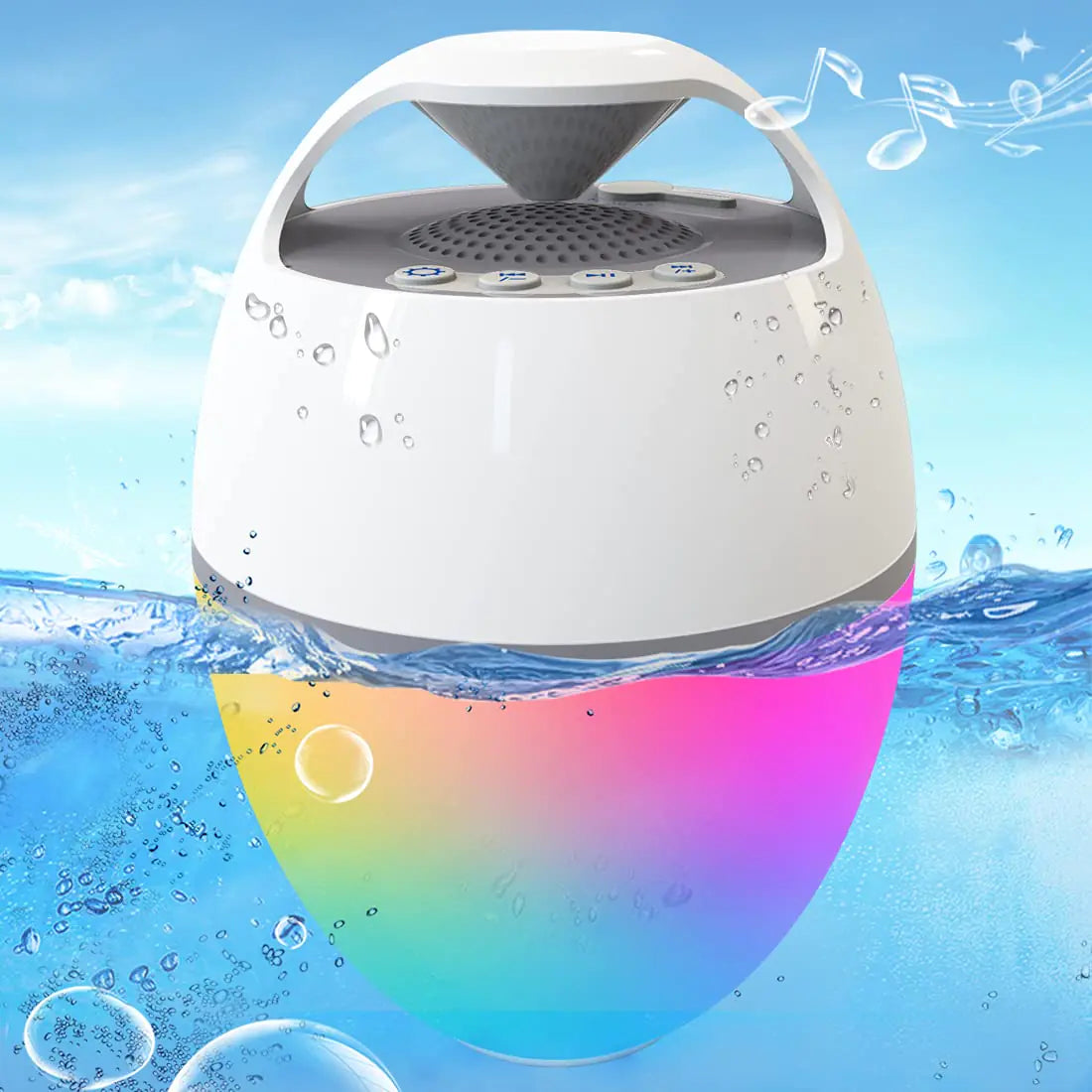 Blufree Floating Pool Speaker with Lights Portable Bluetooth Pool Speakers IP68 Waterproof Hot Tub Speaker for Outdoor Pool Sports Home Party Louder Volume Rich Bass Mic 82ft Wireless Range