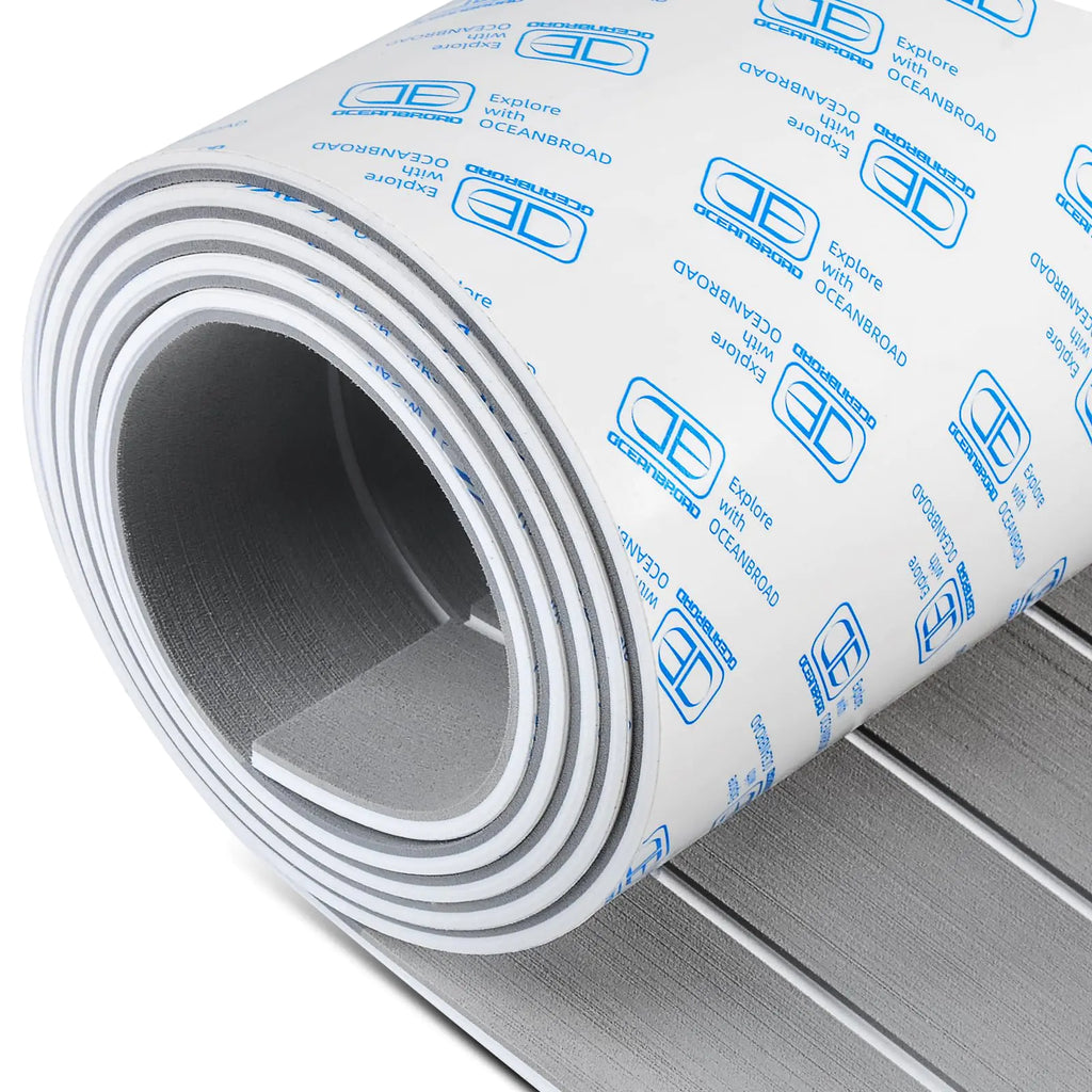 OCEANBROAD Boat Flooring EVA Foam Self-Adhesive 48x16.8 Faux Teak Marine Boat Decking Sheet for Boats Pontoon Jon Boat Yacht Floor Gray with White Seam Lines