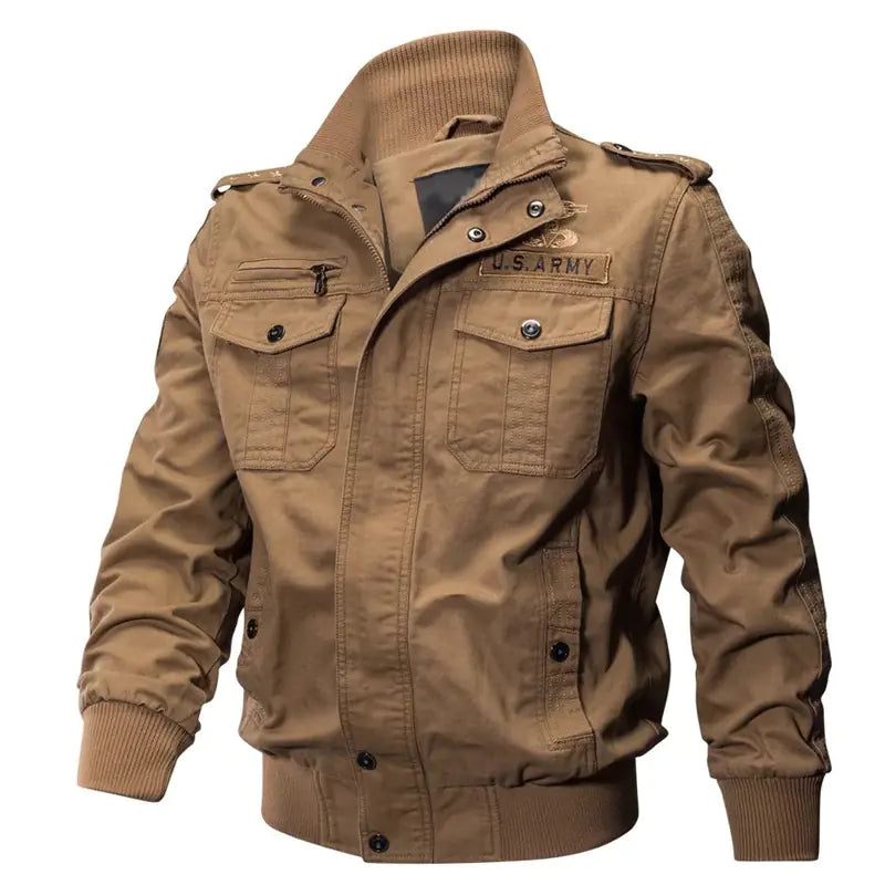 Men's Fleece-Lined Army Pilot Jacket with Embroidery