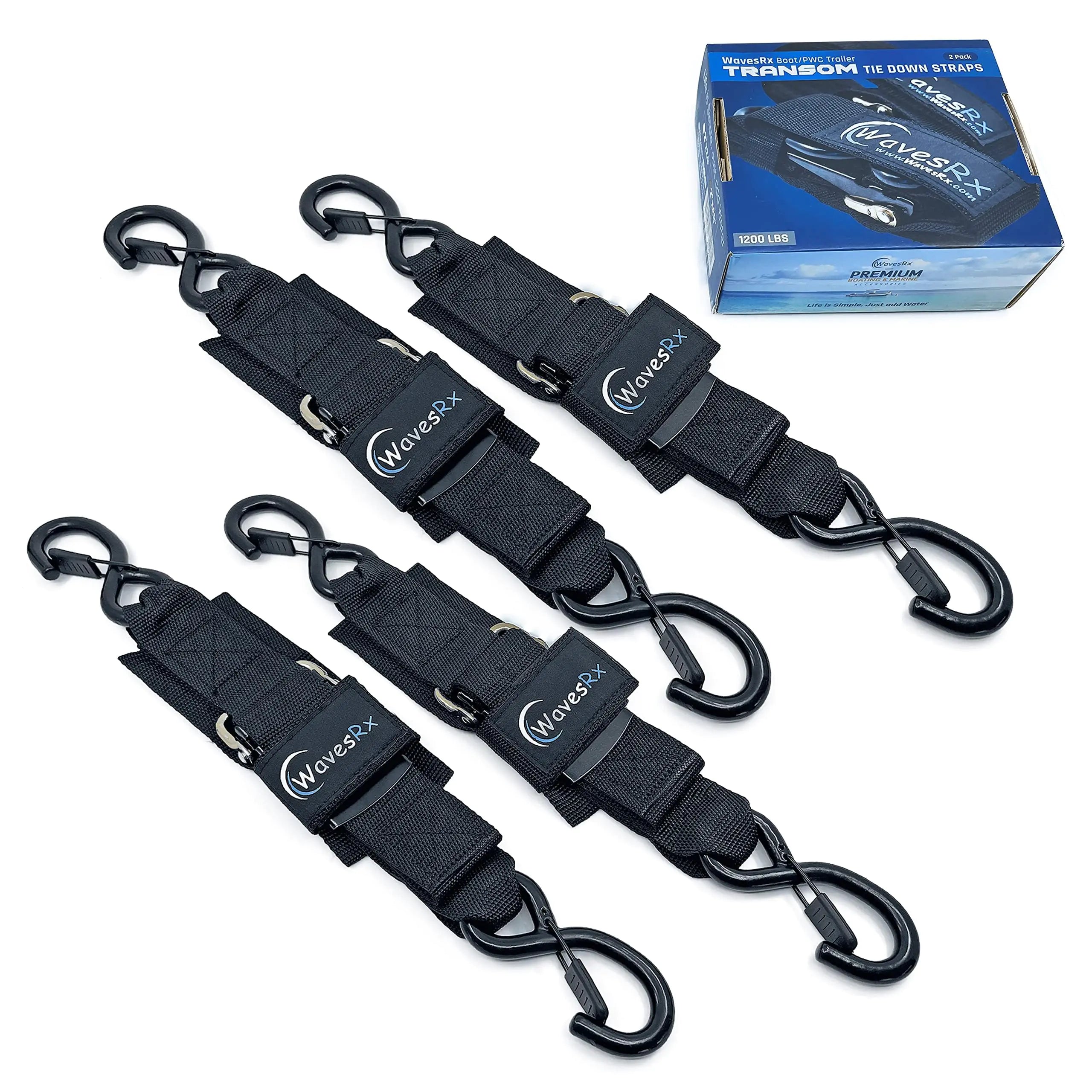 Jet Ski & PWC Boat Trailer Transom Straps (4PK) - 24" Tie Down Adjustable Boat Strap for Trailer - Outperforms Ratchet & Retractable Tie-Down Strap - Transom Tiedowns for Secure Transportation