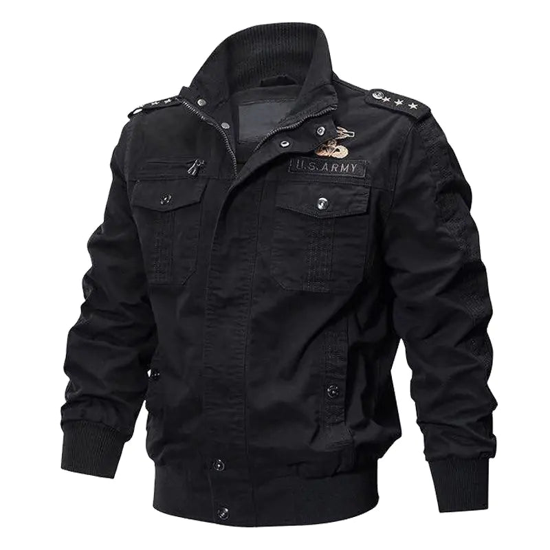 Men's Fleece-Lined Army Pilot Jacket with Embroidery