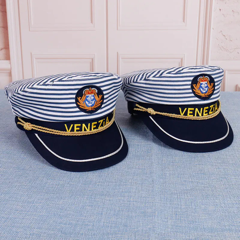 Navy Captain Hat, Striped Sailor Hat for Kids