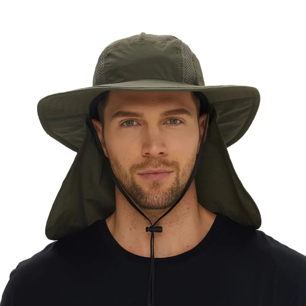 Sun Hat with UPF 50+ Unisex Fishing Hat Neck Flap Boonie Hat Bucket Hat Army Green