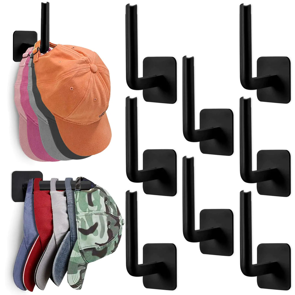 Hat Rack for Wall Hat Organizer (8-Pack) Hat Racks for Baseball Caps Adhesive Hat Hooks for Wall No Drilling Hat Hangers for Closet Cowboy Hat Holder Display Sticky Hat Storage for Baseball Cap