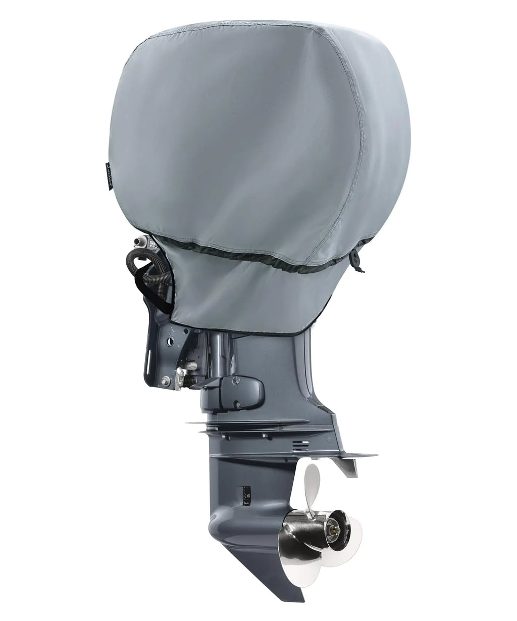 STEECA Waterproof Outboard Motor Cover 600D Fade Resistant Boat Engine Hood Cowling Cover Fits Motor 50-115 HP Grey