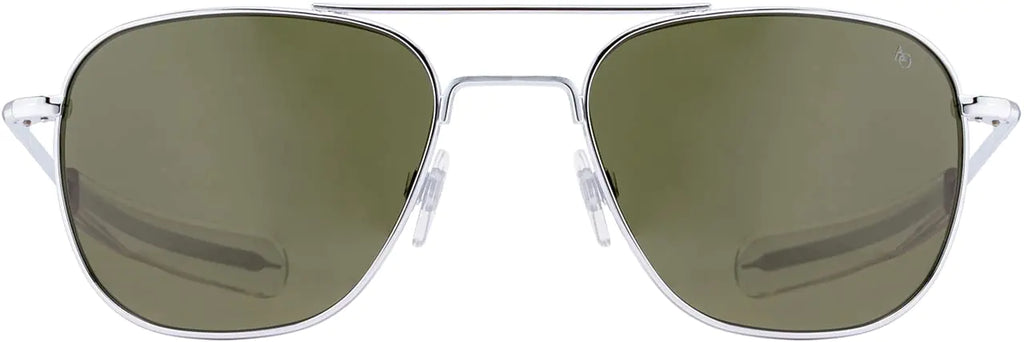 AO Original Pilot Sunglasses - Silver - Calobar Green AOLite Nylon Lenses - Bayonet Temple - 52-20-140