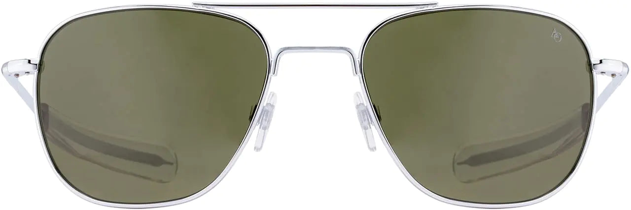 AO Original Pilot Sunglasses - Silver - Calobar Green AOLite Nylon Lenses - Bayonet Temple - 52-20-140