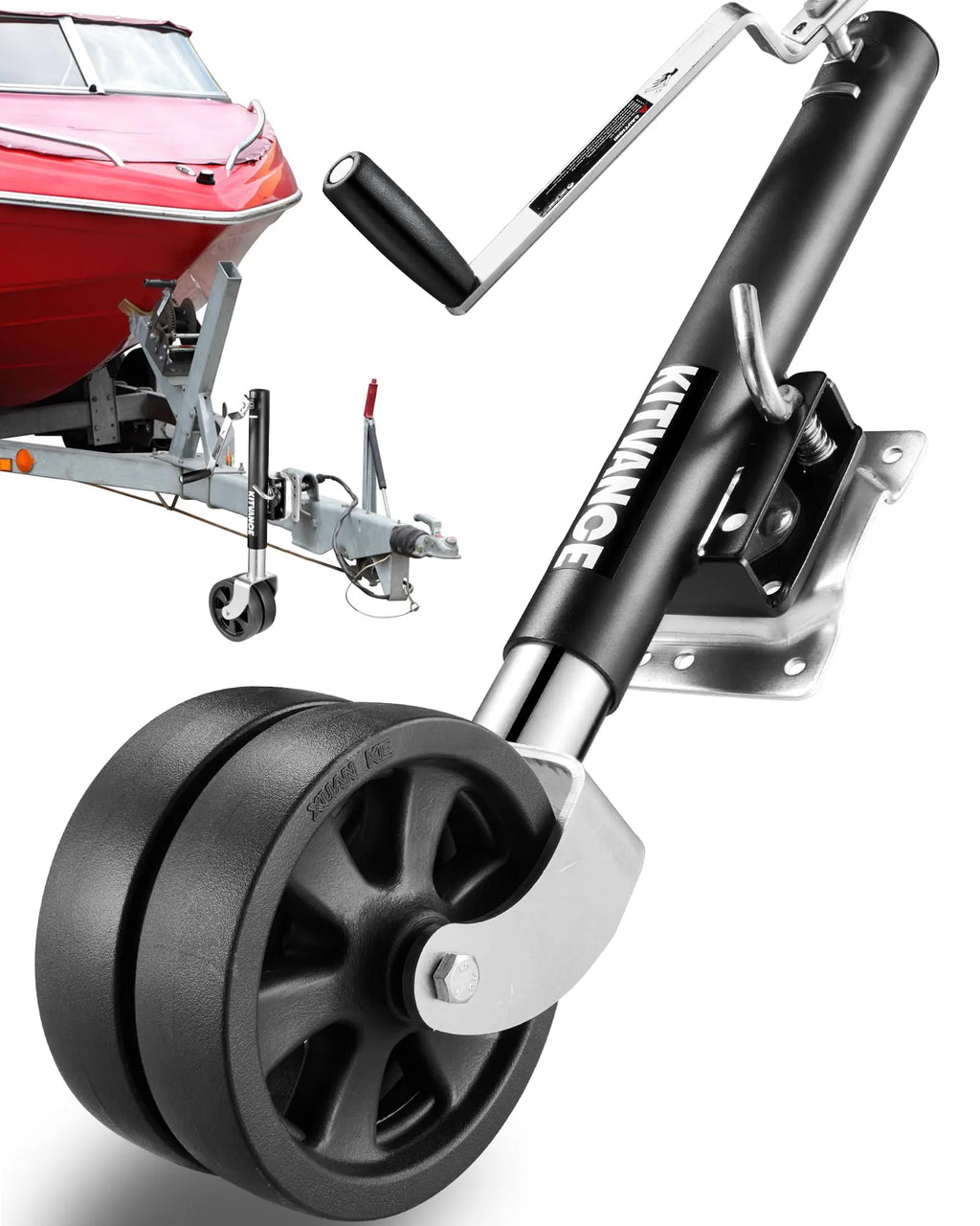 Upgraded 2000lbs Boat Trailer Jack with 8" Dual Wheels- Heavy Duty Boat Trailer Tongue Jack with Removable Handle Dual Wheel Marine Trailer Jack for RV Boat Utility Yacht Trailer 12" Vertical Travel