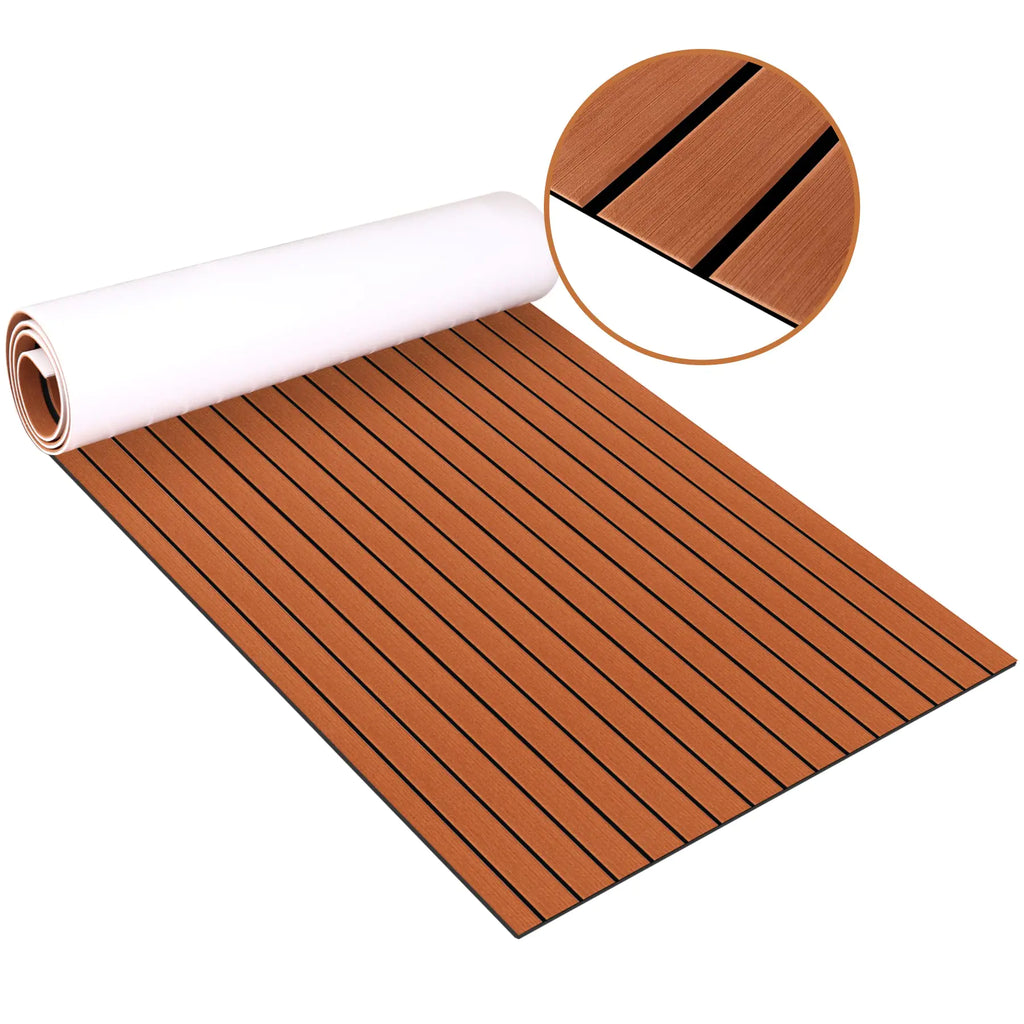 Zeeos EVA Foam Teak Decking Floor SheetNon-Skid-Self-Adhesive Flooring Synthetic Deck Marine Yacht RV Boat Flooring MatsTeak with Black line(94.5x36)