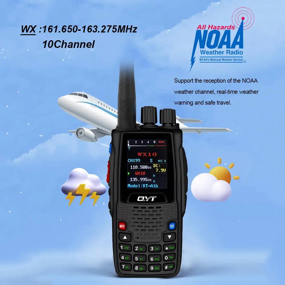 QYT KT-A16 6W Air Band Transmitter Walkie Talkie TX 118.000-136.999MHz RX 108.0000-136.999MHz Aviation 200 CH VOX Handheld Radio