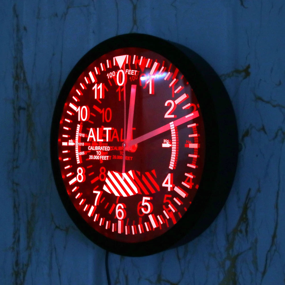 Altimeter Neon Sign LED Wall Clock Altitude Meter Tracking Pilot Air Plane Altitude Measurement Modern Wall Clock Watch Gag Gift
