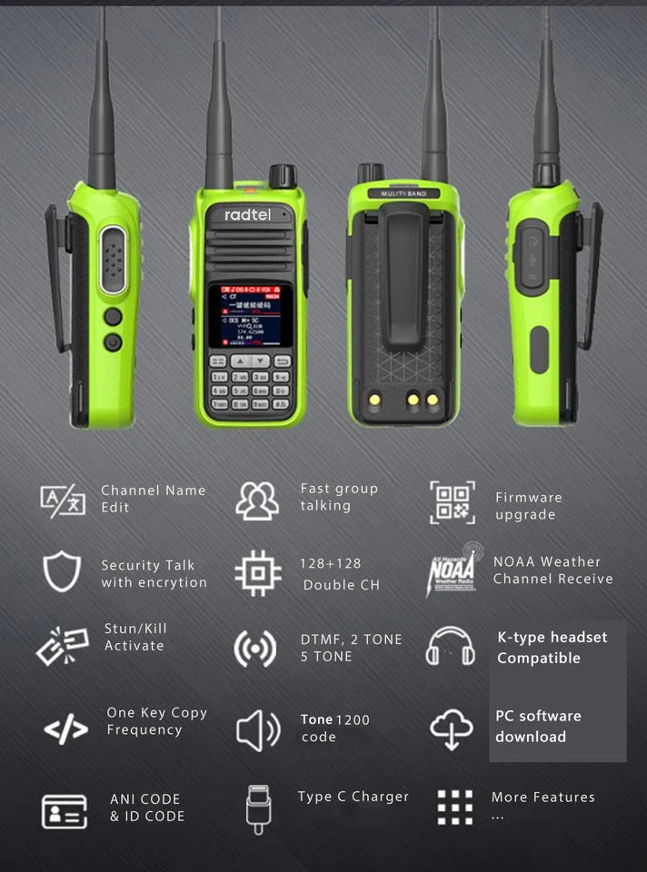 Radtel RT-420 6-Band Amateur Amateur Radio Two-Way 256CH Aerial Band Scanner VOX NOAA USB SOS LCD Aviation No Plug
