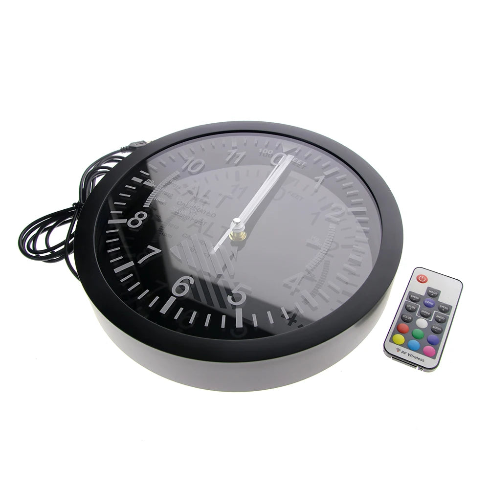 Altimeter Neon Sign LED Wall Clock Altitude Meter Tracking Pilot Air Plane Altitude Measurement Modern Wall Clock Watch Gag Gift