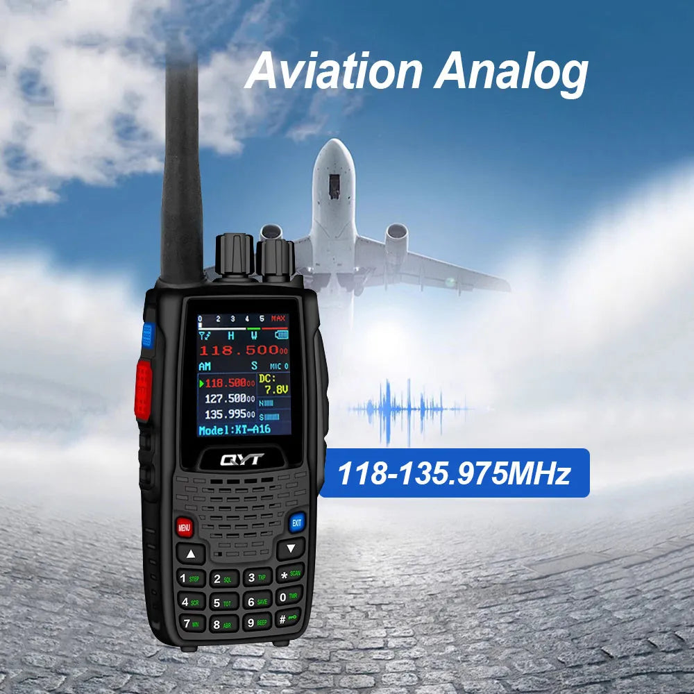 QYT KT-A16 6W Air Band Transmitter Walkie Talkie TX 118.000-136.999MHz RX 108.0000-136.999MHz Aviation 200 CH VOX Handheld Radio