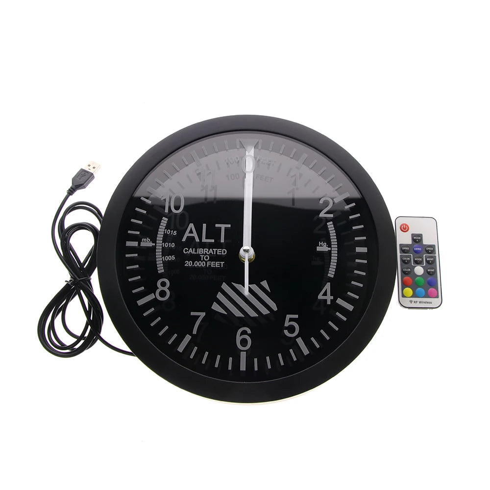 Altimeter Neon Sign LED Wall Clock Altitude Meter Tracking Pilot Air Plane Altitude Measurement Modern Wall Clock Watch Gag Gift