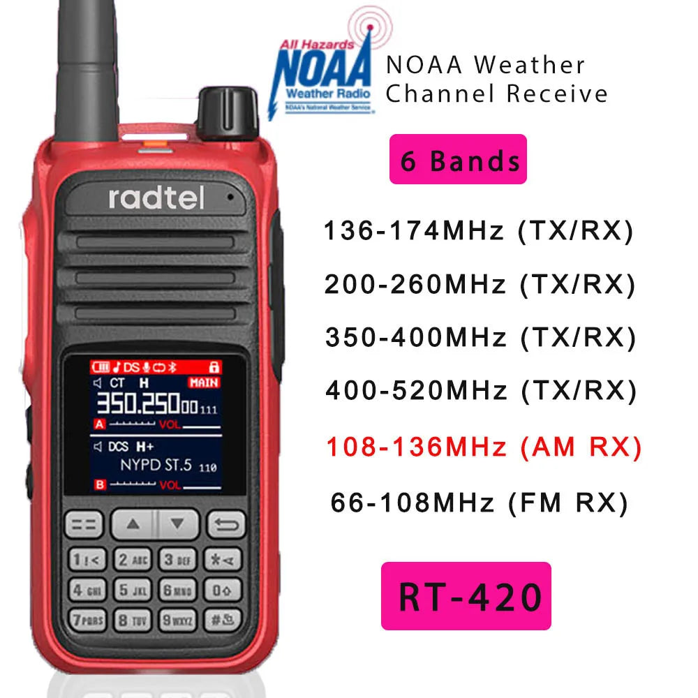 Radtel RT-420 6-Band Amateur Amateur Radio Two-Way 256CH Aerial Band Scanner VOX NOAA USB SOS LCD Aviation No Plug