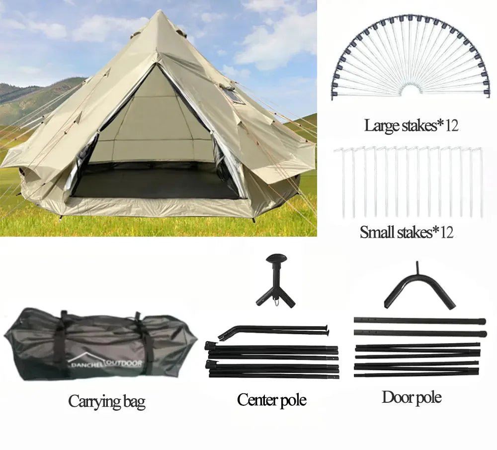 5m Outdoor Luxury Camping Tent, extra Large Oxford Yurt Tent, Family Bell Tent with Stove Socket Without Center Pole