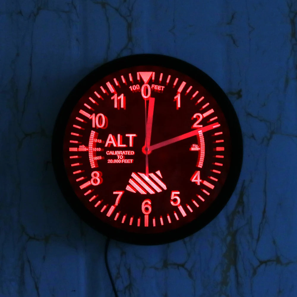 Altimeter Neon Sign LED Wall Clock Altitude Meter Tracking Pilot Air Plane Altitude Measurement Modern Wall Clock Watch Gag Gift