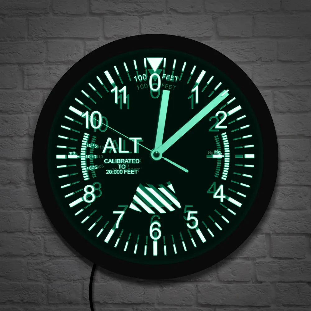 Altimeter Neon Sign LED Wall Clock Altitude Meter Tracking Pilot Air Plane Altitude Measurement Modern Wall Clock Watch Gag Gift
