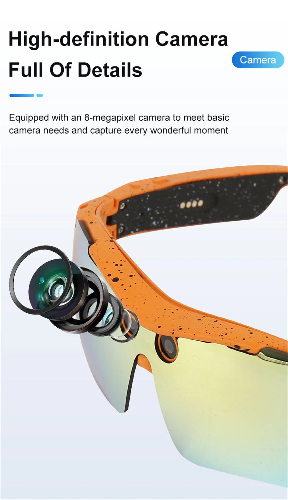 New Sports Smart Glasses 8MP HD Camera 4K Video IP68 Waterproof Real-Time Translation Music Playback Intelligent Interaction