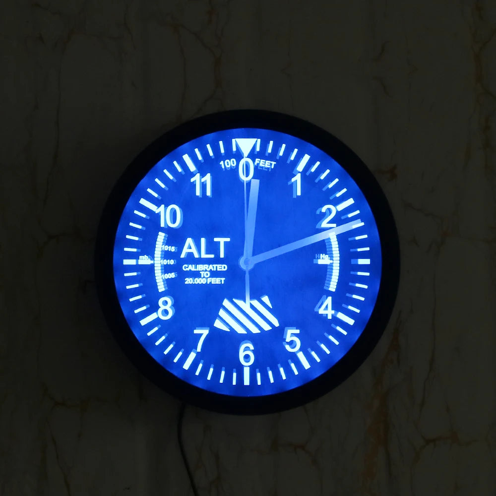 Altimeter Neon Sign LED Wall Clock Altitude Meter Tracking Pilot Air Plane Altitude Measurement Modern Wall Clock Watch Gag Gift