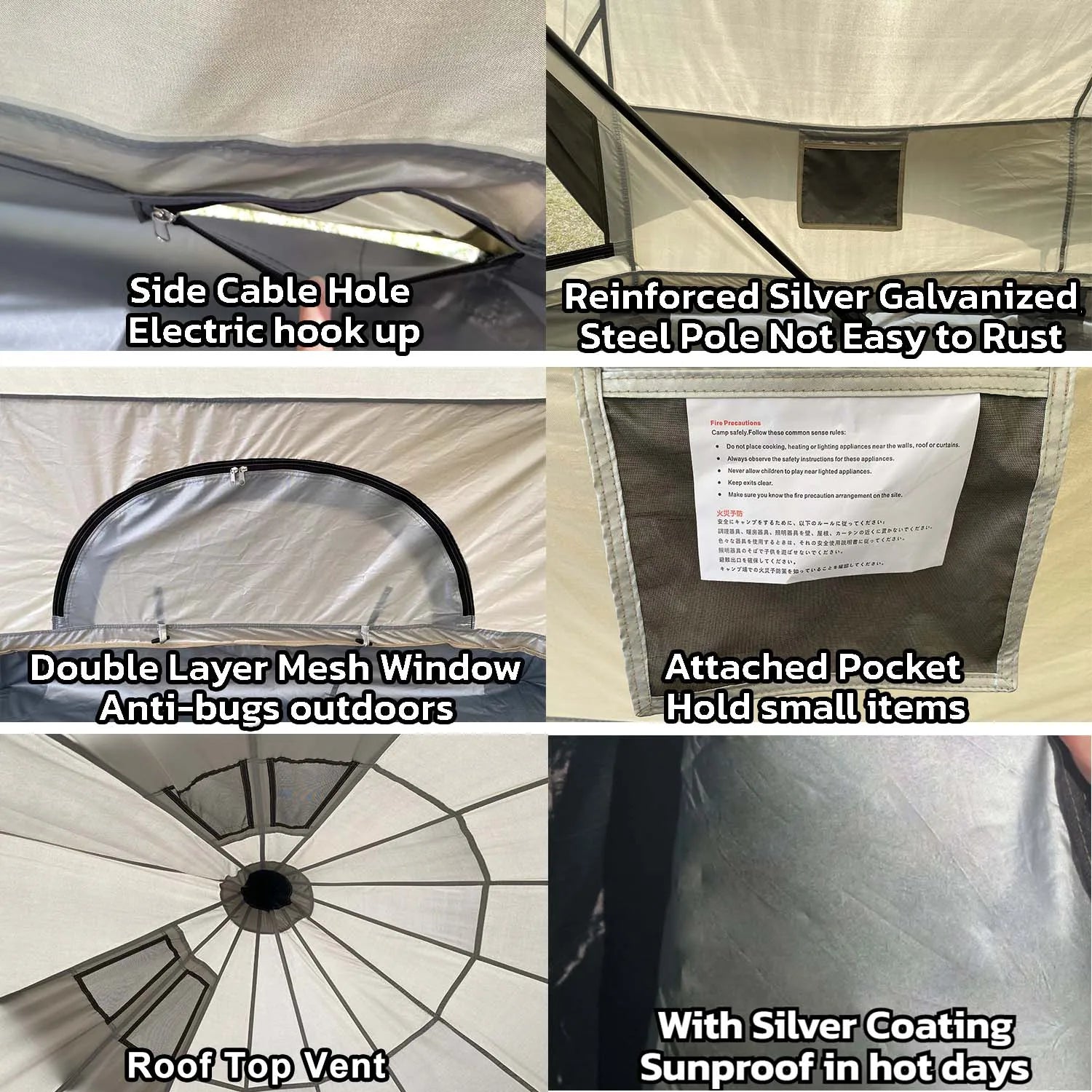 5m Outdoor Luxury Camping Tent, extra Large Oxford Yurt Tent, Family Bell Tent with Stove Socket Without Center Pole