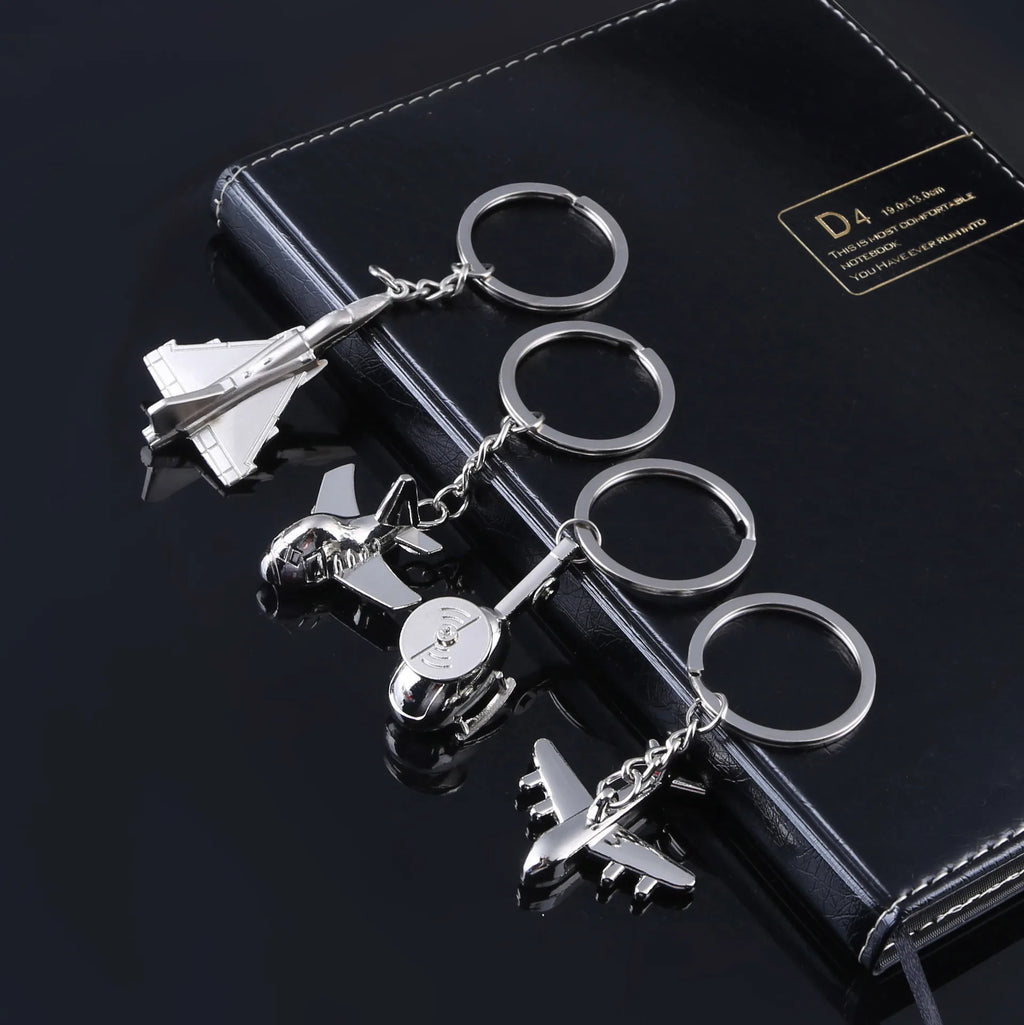 Airline Gift Airplane Keychain Aircraft Model 3D Metal Chains Airliners Fighter Plane Warplane Helicopter Key Rings