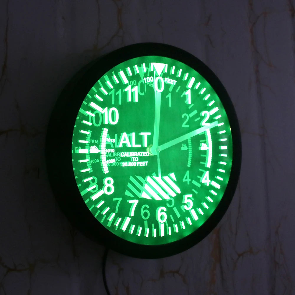 Altimeter Neon Sign LED Wall Clock Altitude Meter Tracking Pilot Air Plane Altitude Measurement Modern Wall Clock Watch Gag Gift