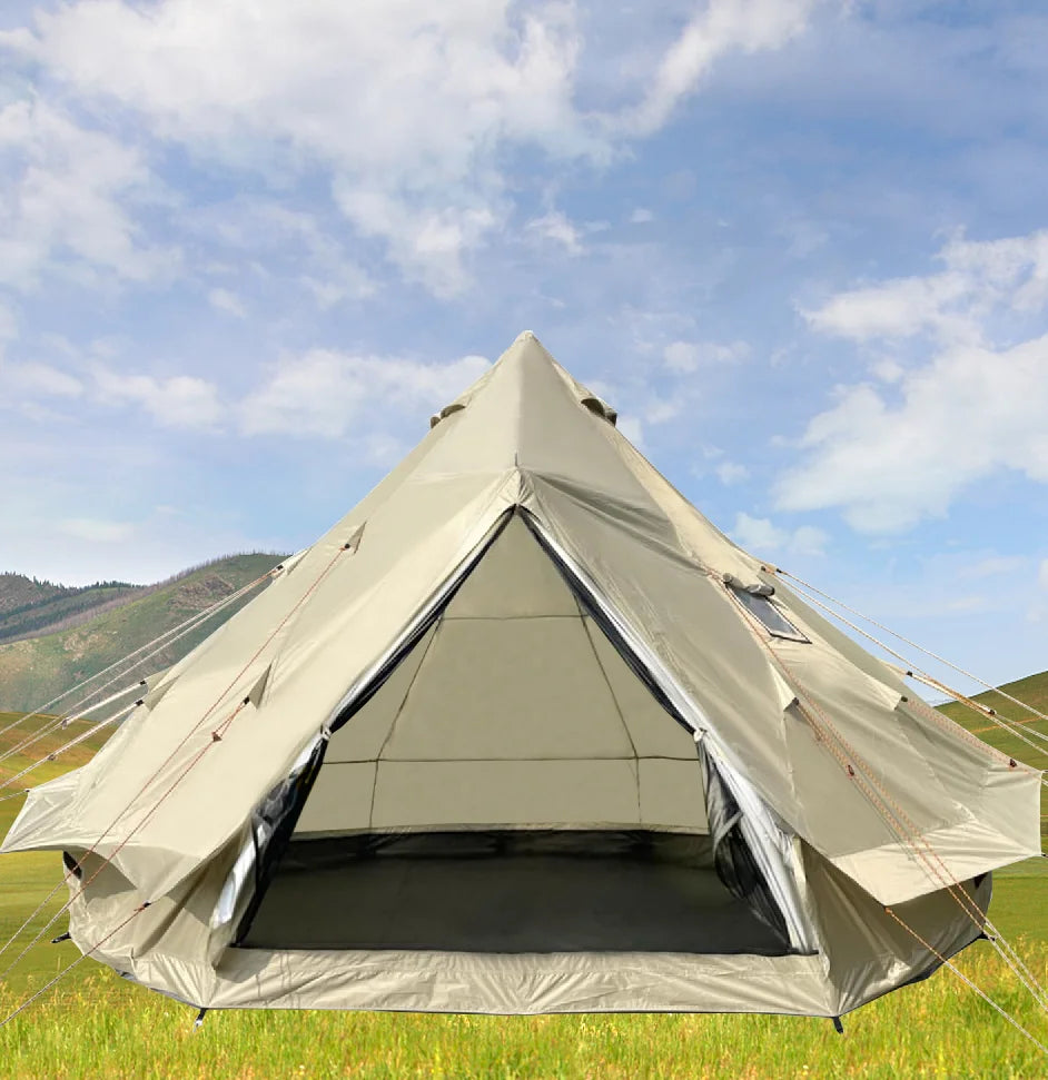 5m Outdoor Luxury Camping Tent, extra Large Oxford Yurt Tent, Family Bell Tent with Stove Socket Without Center Pole