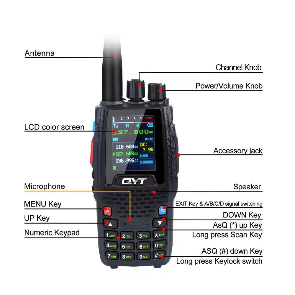 QYT KT-A16 6W Air Band Transmitter Walkie Talkie TX 118.000-136.999MHz RX 108.0000-136.999MHz Aviation 200 CH VOX Handheld Radio