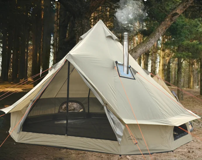 5m Outdoor Luxury Camping Tent, extra Large Oxford Yurt Tent, Family Bell Tent with Stove Socket Without Center Pole