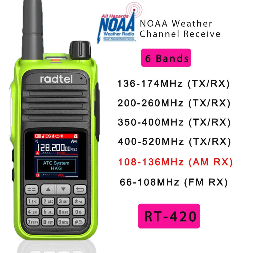 Radtel RT-420 6-Band Amateur Amateur Radio Two-Way 256CH Aerial Band Scanner VOX NOAA USB SOS LCD Aviation No Plug