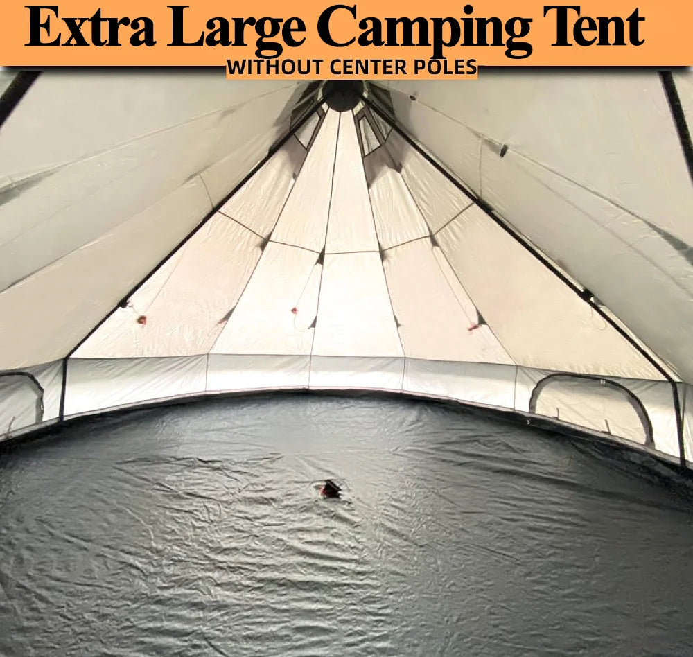 5m Outdoor Luxury Camping Tent, extra Large Oxford Yurt Tent, Family Bell Tent with Stove Socket Without Center Pole