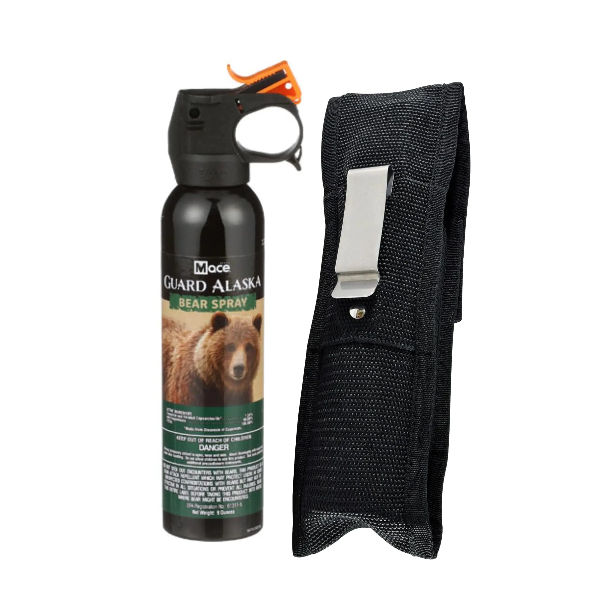 Guard Alaska 9 oz. Bear Spray and Belt Defense Clip Holster - Maximum Strength Pepper Spray for Hiking Camping Outdoors Self-Defense