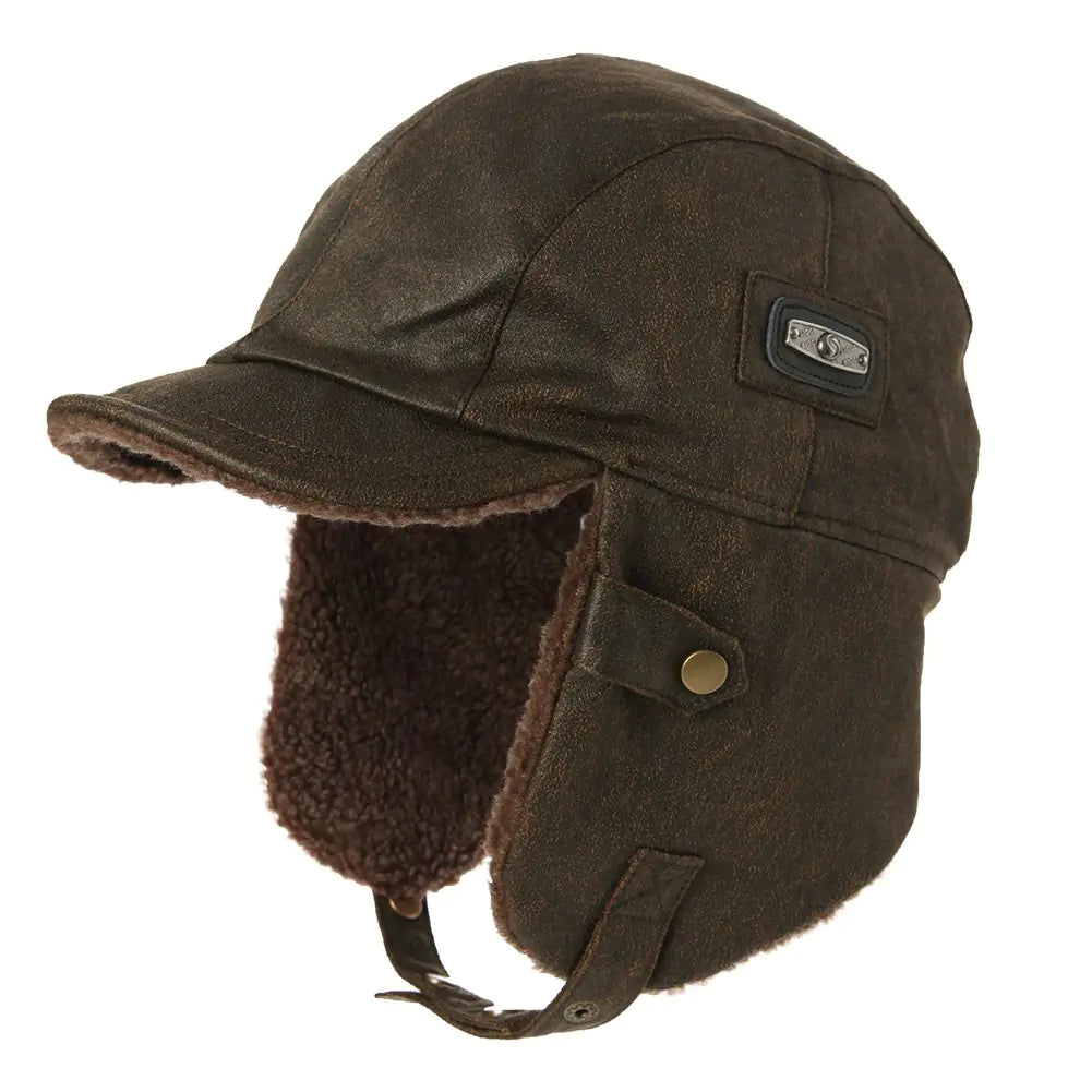 Comhats Oversize Waterproof 2XL XXL Pilot Cap for Men Winter Aviator Earflap Hat Adult Brown Faux Leather Trapper Trooper Extra Large Big Heads