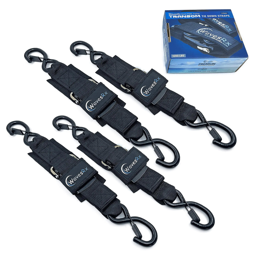 Jet Ski & PWC Boat Trailer Transom Straps (4PK) - 24" Tie Down Adjustable Boat Strap for Trailer - Outperforms Ratchet & Retractable Tie-Down Strap - Transom Tiedowns for Secure Transportation