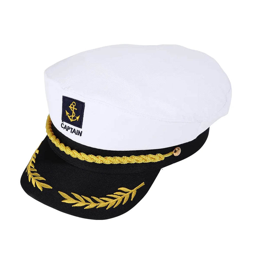 GUDVES White Captains Hat Adult Yacht Military Hats Boat Skipper Ship Sailor Captain Costume Hat adjustable Cap Navy Marine (Yacht Hat)
