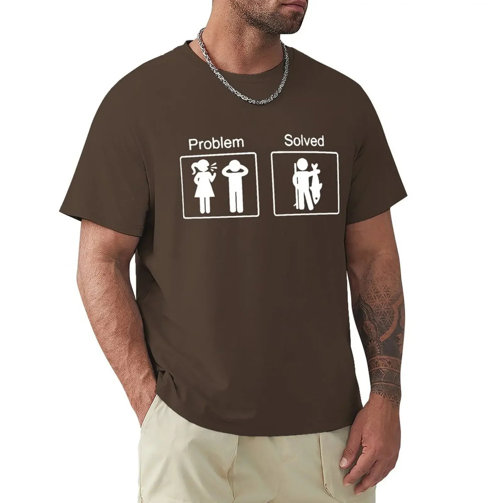Funny Birthday Gifts Problem Solved T-shirt For Men Fishinger Fisherman Comedy Father Dad Cotton T Shirt Tshirt Summer Tops Tee