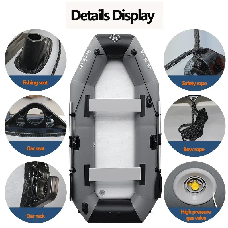 New Grey Inflatable Boat for River Lake for Adult PVC Inflatable Boat with Air Deck 0.7mm Thickness Inflatable Fishing Raft