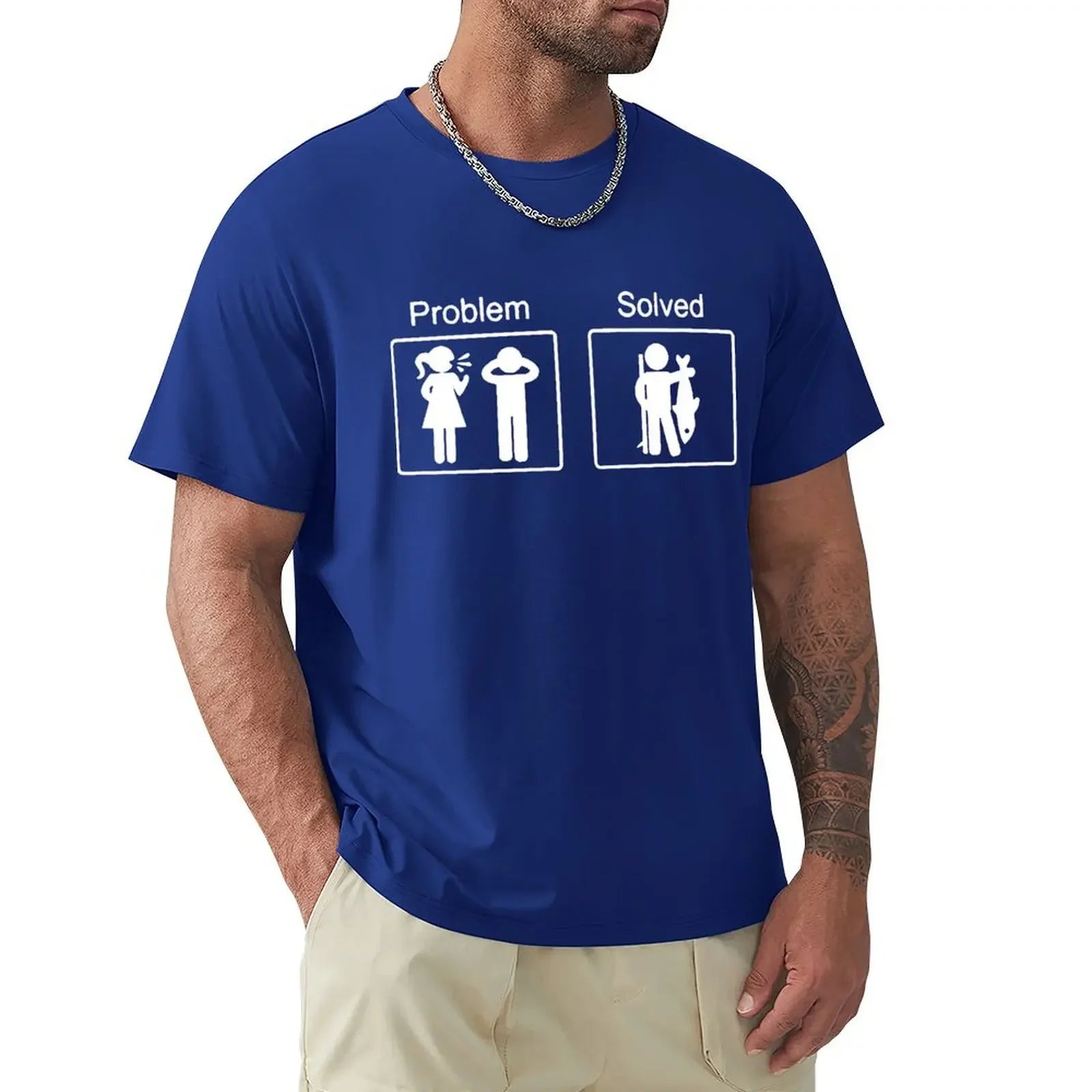 Funny Birthday Gifts Problem Solved T-shirt For Men Fishinger Fisherman Comedy Father Dad Cotton T Shirt Tshirt Summer Tops Tee