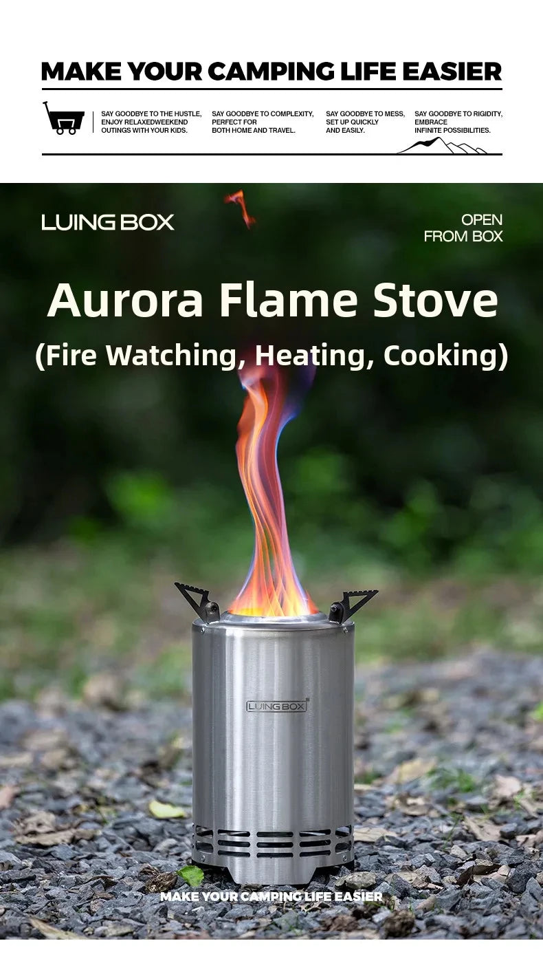 Wood Camping Stove Portable Table Top Fire Pit 6.3" Stainless Steel Smokeless Outdoor Hot Tent Stove Fueled by Pellets or Wood