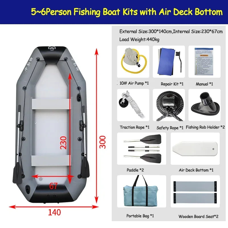 New Grey Inflatable Boat for River Lake for Adult PVC Inflatable Boat with Air Deck 0.7mm Thickness Inflatable Fishing Raft