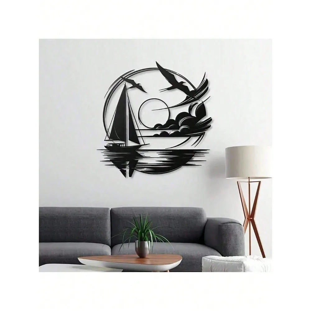 Nautical Home Gift Idea - Waterproof Sailboat Metal Wall Decoration for Modern Spaces