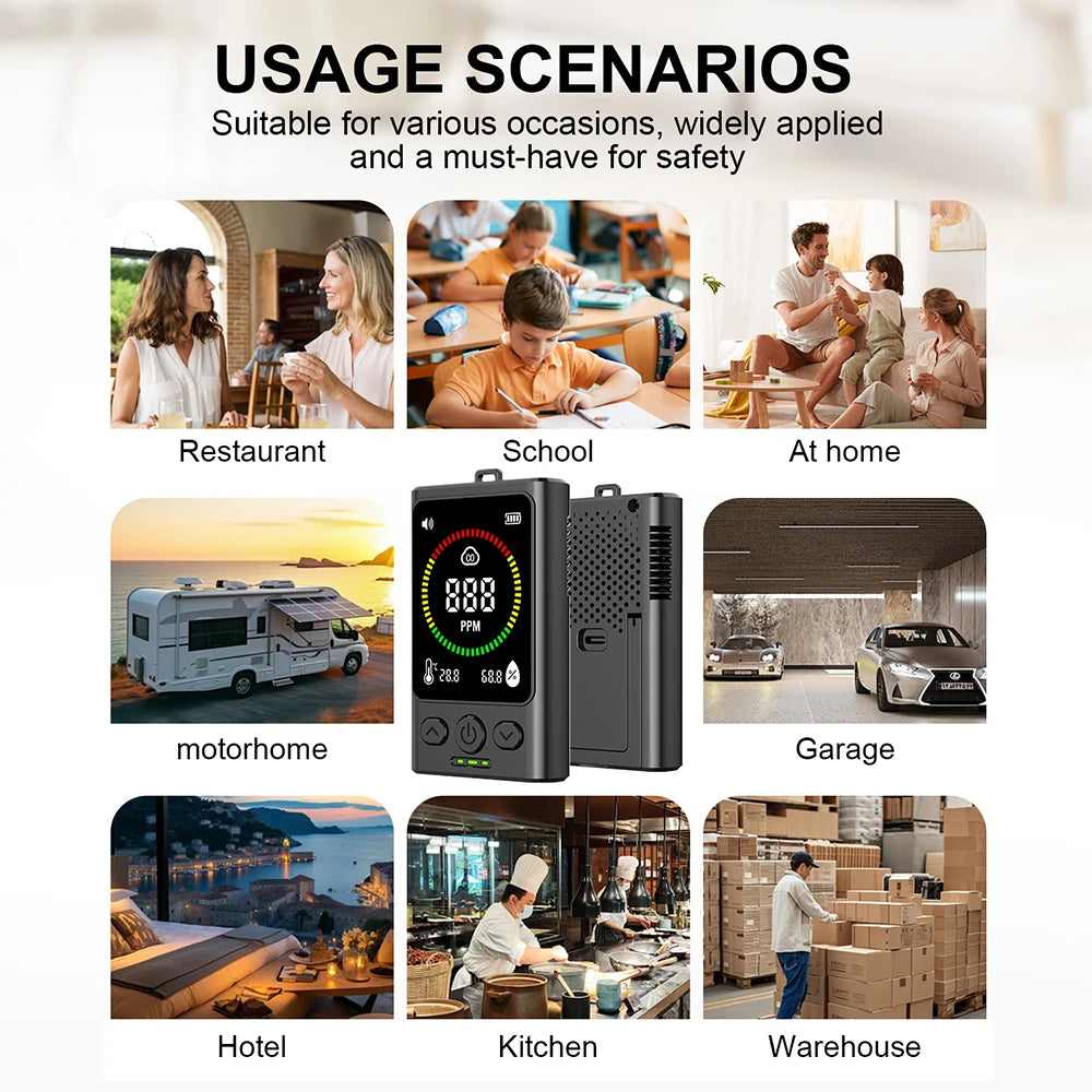 Portable Carbon Monoxide Detector Rechargeable Digital Carbon Monoxide Alarm Suitable for homes, garages and offices etc.