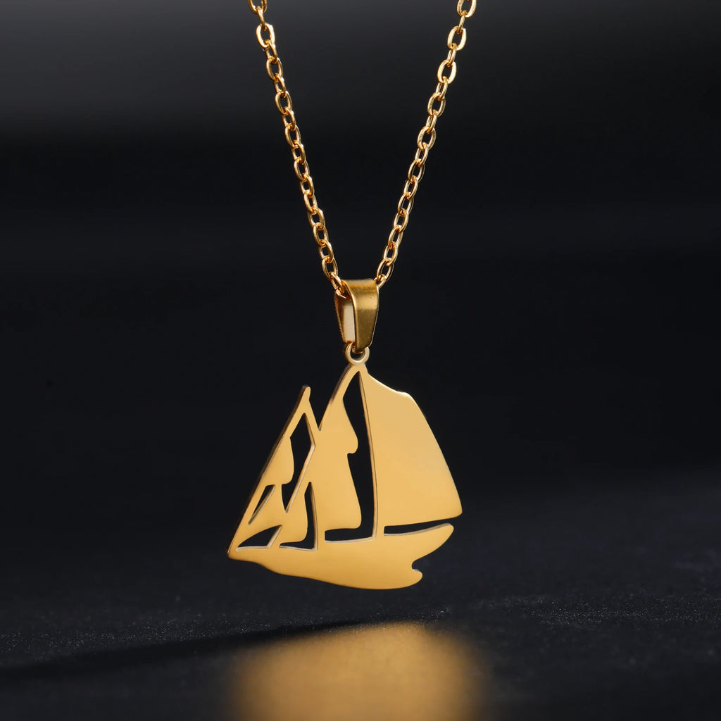 Sail Boat Necklace Ocean Sea Chain Sailor Ship Gift For Woman Men Pendant Gold Color Stainless Steel Fashion Trend Jewelry