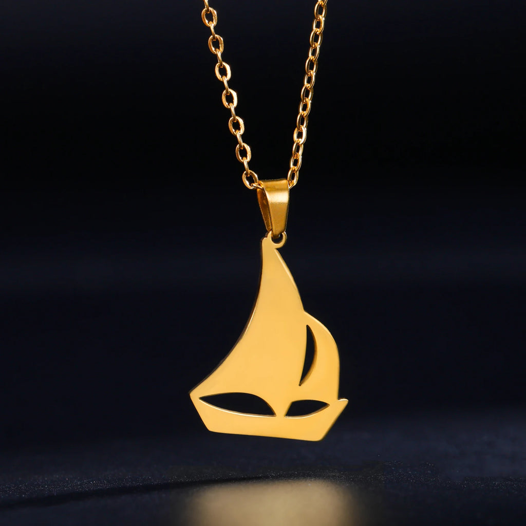 Sail Boat Necklace Ocean Sea Chain Sailor Ship Gift For Woman Men Pendant Gold Color Stainless Steel Fashion Trend Jewelry