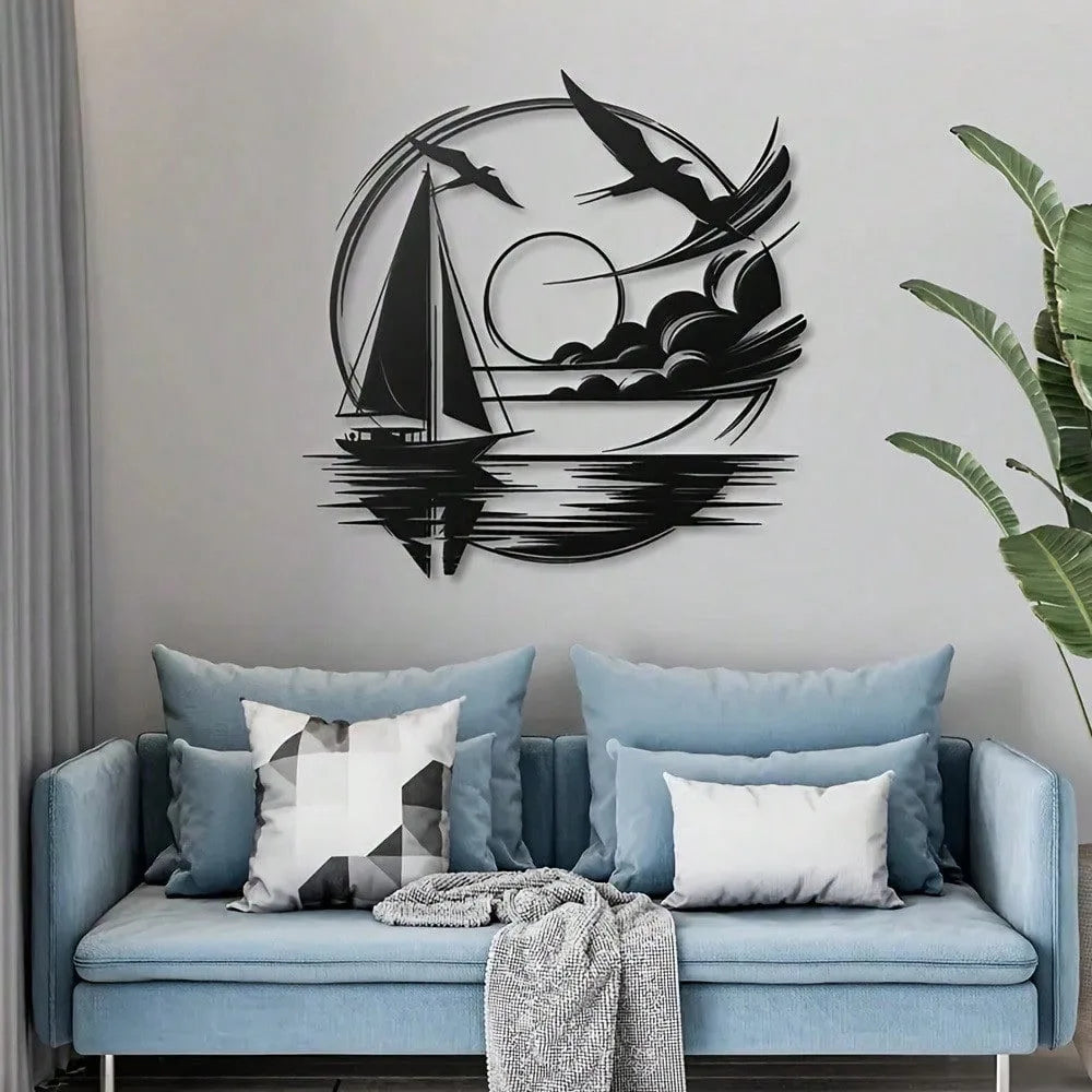 Nautical Home Gift Idea - Waterproof Sailboat Metal Wall Decoration for Modern Spaces