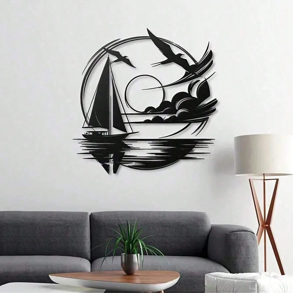 Nautical Home Gift Idea - Waterproof Sailboat Metal Wall Decoration for Modern Spaces