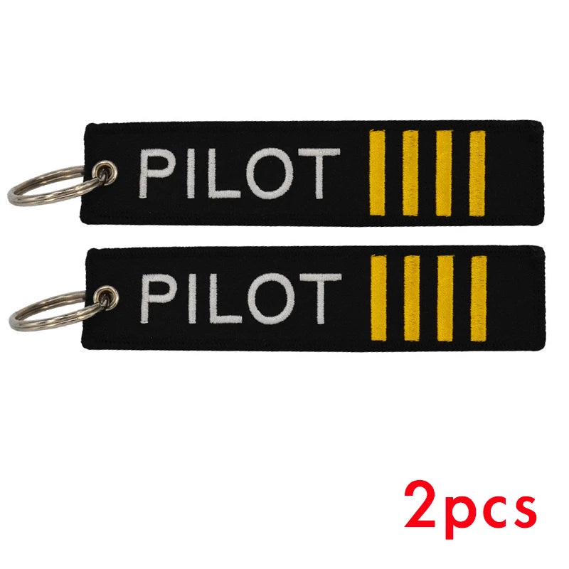 Aviation Gift Double-sided Embroidery Pilot Epaulettes 3 Bars Pendant Key Chain Keychain Rectangle Keyring Wholesale